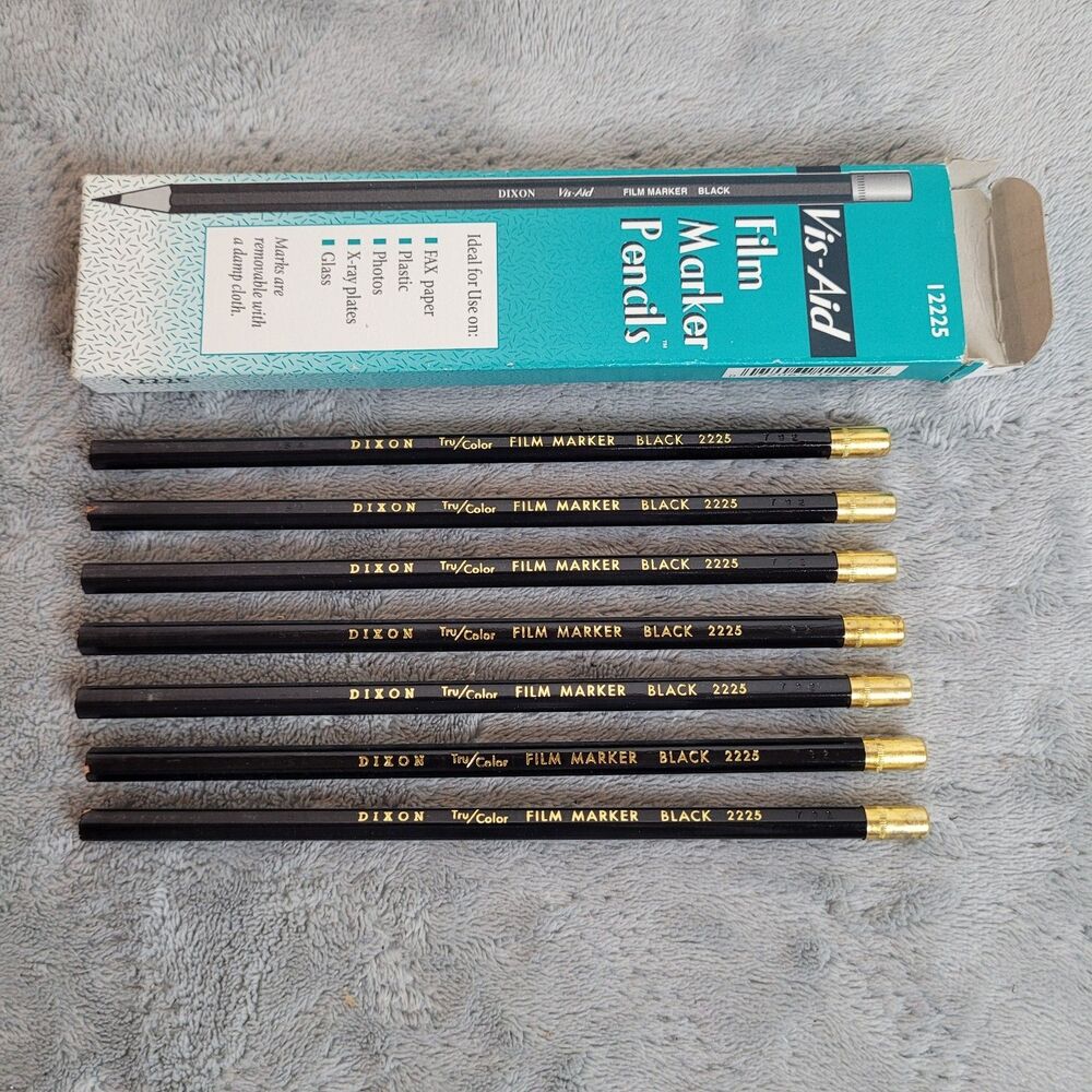 Vintage Dixon Vis-Aid Tru Color Black Film Marker Pencils 2225 QTY 7 Unsharpened